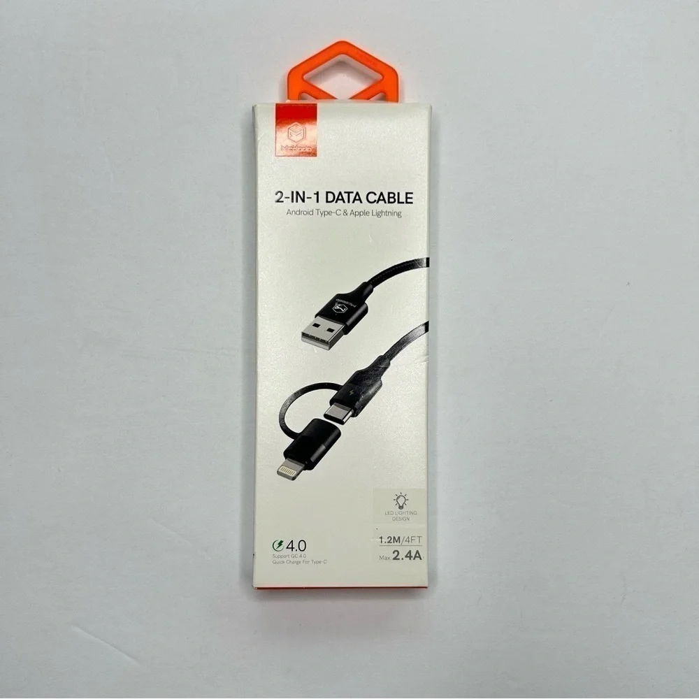 NWOT Mcdodo 2-in-1 Quick Charge Data Cable Android Type C & Apple Lighting 4FT